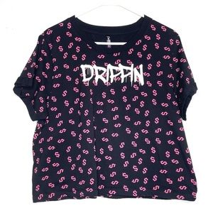 *Electric Pink* Lg Black Top w/Pink Dollar Signs